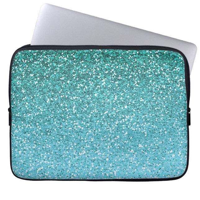 Funda Para Portátil Purpurina Ombre de la aguamarina (Frente)