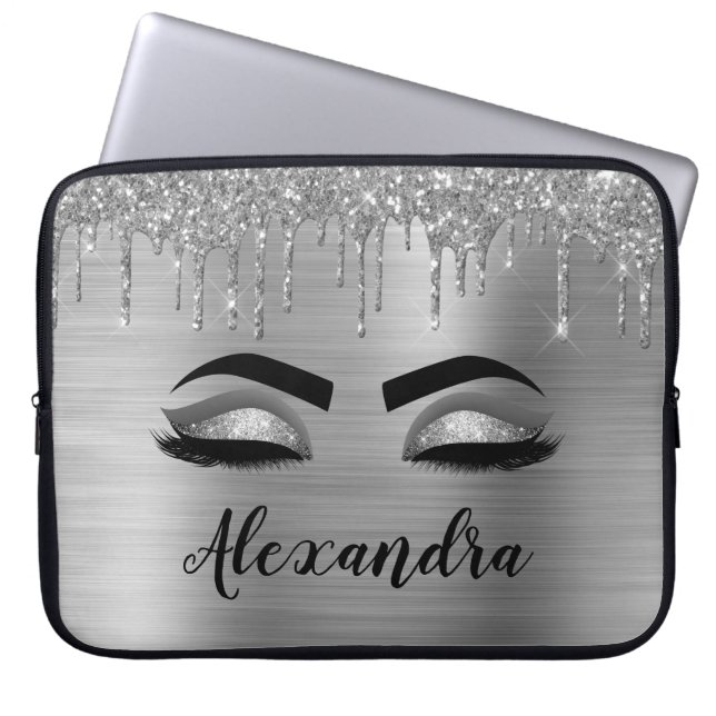 Funda Para Portátil Purpurina plateado Sparkle Eyelashes Monograma Nom (Frente)