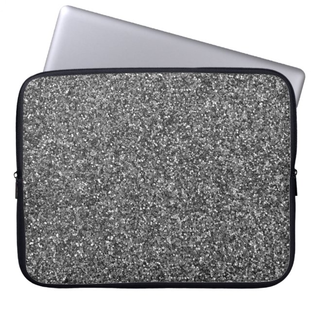Funda Para Portátil Purpurina plateado Sparkle Metallic Laptop Sleeve (Frente)