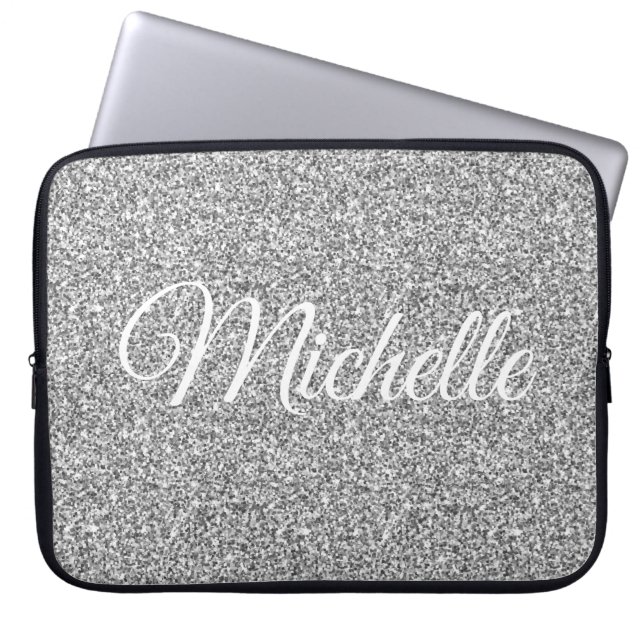 Funda Para Portátil Purpurina plateado Sparkle Metallic Personalizado (Frente)
