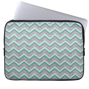 Funda Para Portátil Purpurina plateado y ZigZag Verde azulado