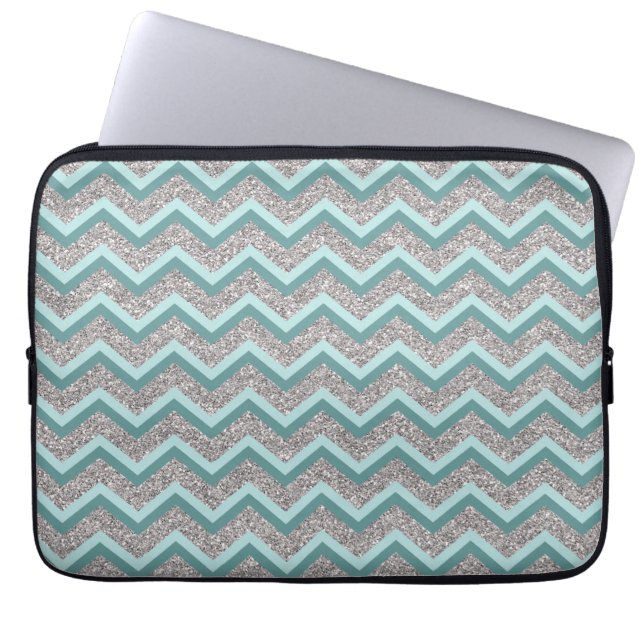 Funda Para Portátil Purpurina plateado y ZigZag Verde azulado (Frente)