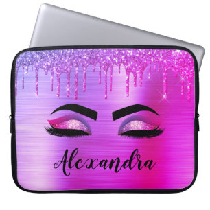 Funda Para Portátil Purpurina púrpura Esparkle Eyelashes Monograma Nom