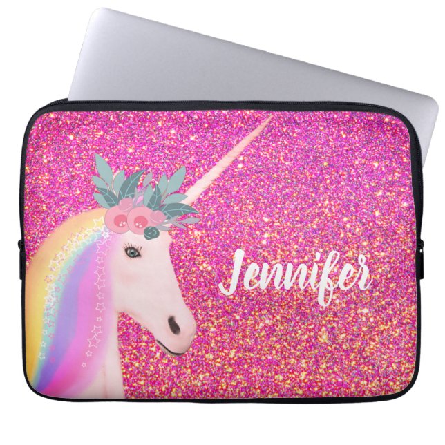 Funda Para Portátil Purpurina rosa crudo de unicornio espuma fantasía (Frente)