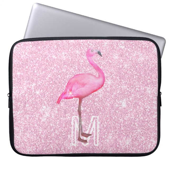 Funda Para Portátil Purpurina rosa de moda acuarela flamenco tropical (Frente)