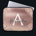 Funda Para Portátil Purpurina rosa de oro y monograma de espuma<br><div class="desc">Purpurina Rosa Gold Faux y Relieve metalizado Metálico Sparkle Elegante Funda Monograma. Este funda se puede personalizar para incluir su nombre inicial y su nombre de pila.</div>