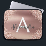 Funda Para Portátil Purpurina rosa de oro y monograma de espuma<br><div class="desc">Purpurina Rosa Gold Faux y Relieve metalizado Metálico Sparkle Elegante Funda Monograma. Este funda se puede personalizar para incluir su nombre inicial y su nombre de pila.</div>