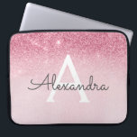 Funda Para Portátil Purpurina rosa de oro y monograma de espuma<br><div class="desc">Rubor Pink - Rosa Ombre Ombre Faux Purpurina y Sparkle Modern y Elegante Funda Monograma. Este funda se puede personalizar para incluir su nombre inicial y su nombre de pila.</div>