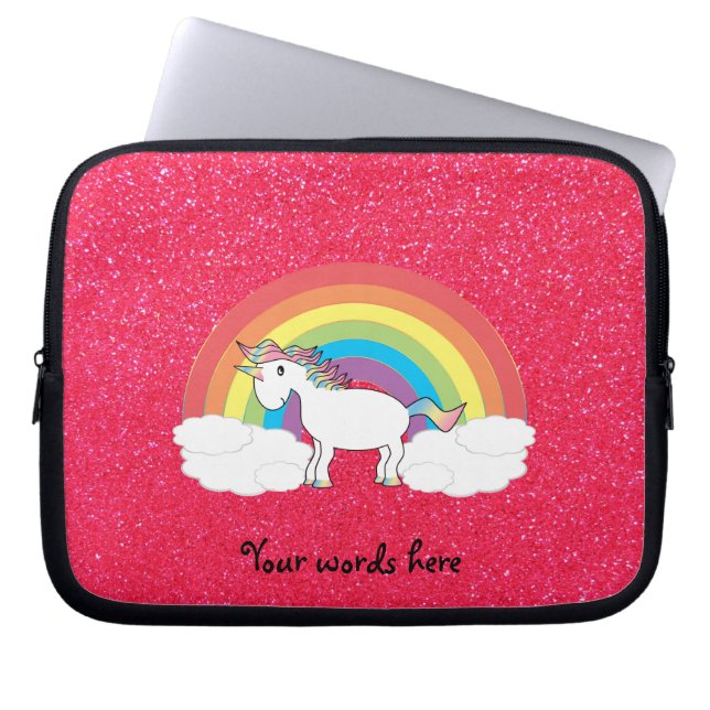 Funda Para Portátil Purpurina rosa de unicornio arcoiris (Frente)