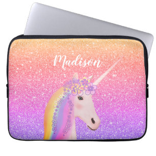 Funda Para Portátil Purpurina rosa de unicornio arcoiris personalizado