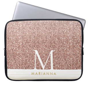 Funda Para Portátil Purpurina rosa rosa dorado portátil monograma mod