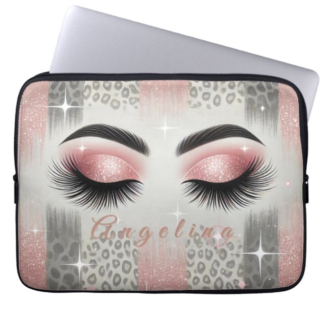 Funda Para Portátil Purpurina rosado moderno Eyelashes Portátiles Slee (Frente)