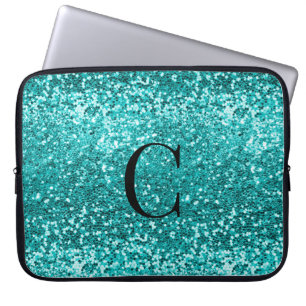Funda Para Portátil Purpurina verde azulado Aqua Turquesa Sparkle Mono