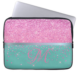 Funda Para Portátil Purpurina verde azulado y rosa