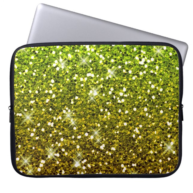 Funda Para Portátil Purpurinas de oro verde brillante (Frente)