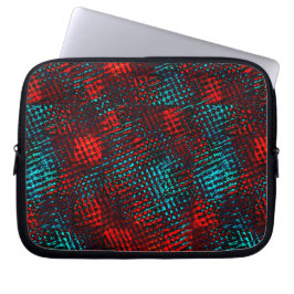 Funda Para Portátil Quadriculados riscados em azul claro e vermelho.