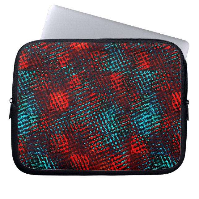 Funda Para Portátil Quadriculados riscados em azul claro e vermelho. (Frente)