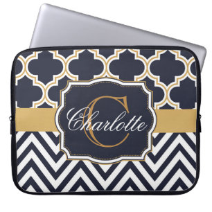 Funda Para Portátil Quatrefoil Chevron Monograma