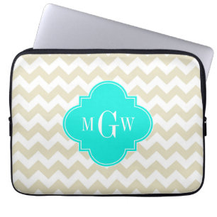 Funda Para Portátil Quatrefoil de Chevron blanco beige 3 Monograma