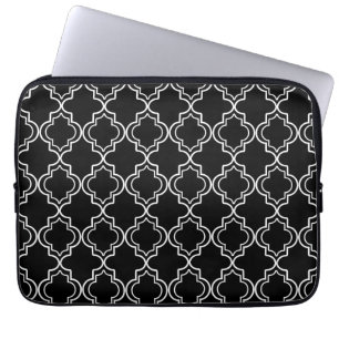 Funda Para Portátil Quatrefoil marroquí blanco y negro