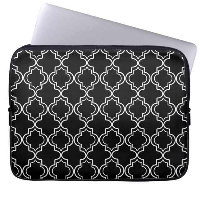Funda Para Portátil Quatrefoil marroquí blanco y negro (Frente)