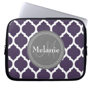 Funda Para Portátil Quatrefoil morado y gris monogramado