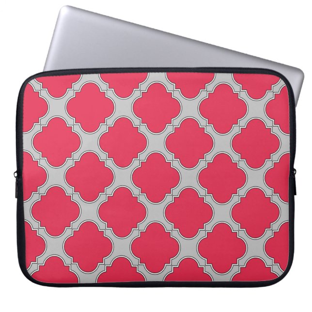 Funda Para Portátil Quatrefoil rojo y gris (Frente)