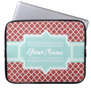 Funda Para Portátil Quatrefoil rojo y menta personalizada