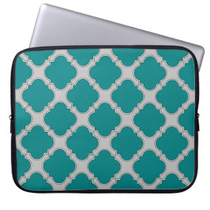 Funda Para Portátil Quatrefoil verde azulado y gris