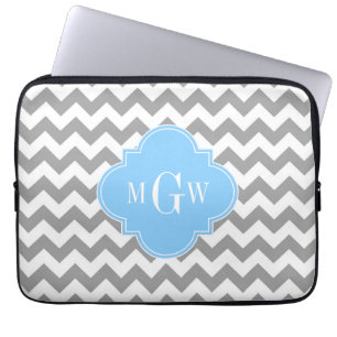 Funda Para Portátil Quatrefolios azul cielo azul de Chevron blanco gri