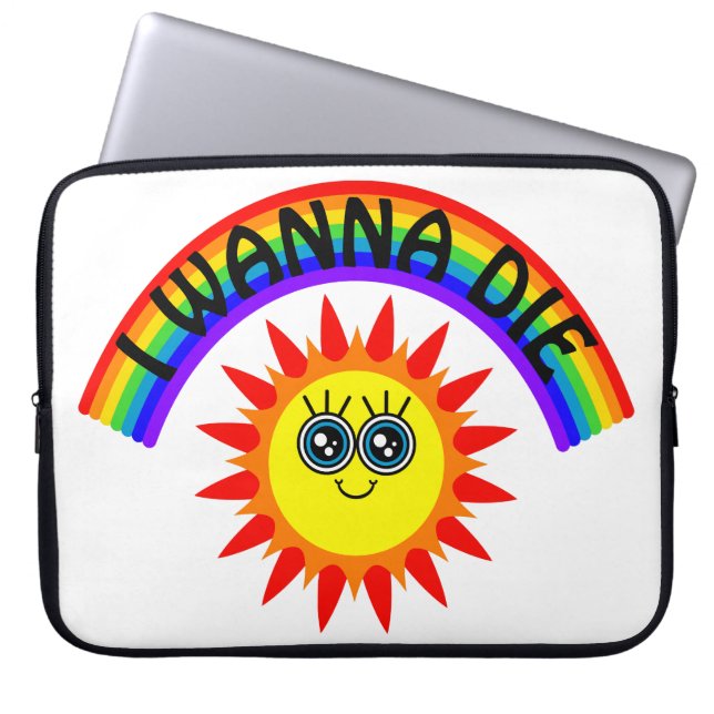 Funda Para Portátil Quiero morir - Sol sonriente arcoiris (Frente)