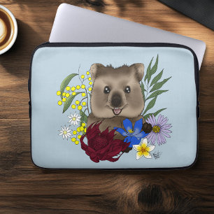 Funda Para Portátil Quokka Feliz Australia Floral Azul