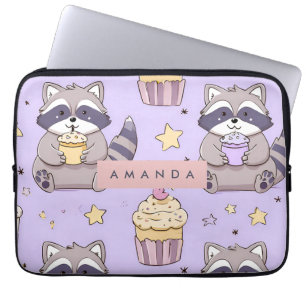 Funda Para Portátil Racconones Kawaii personalizados con patrón de pas