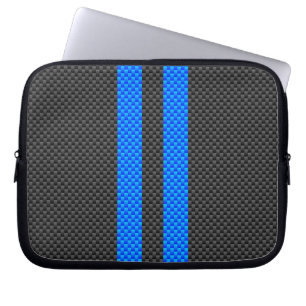 Funda Para Portátil Racy Blue Carbon Fiber Style Stripes de Carreras