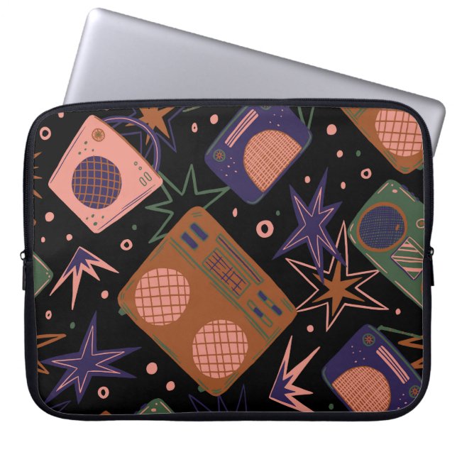 Funda Para Portátil Radios retro, patrón de grabadores de cinta. (Frente)