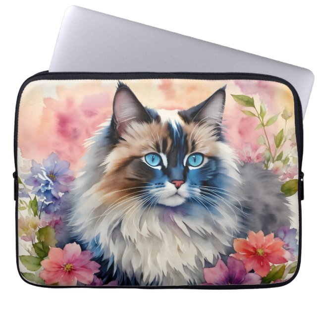 Funda Para Portátil Ragdoll Cat Floral Retrato (Frente)