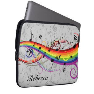 Funda Para Portátil Rainbow Black Musical Notes on Gray