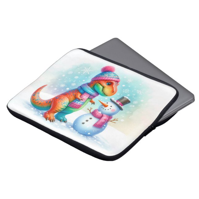 Funda Para Portátil Rainbow Dino Winter Wonderland (Superior anverso)
