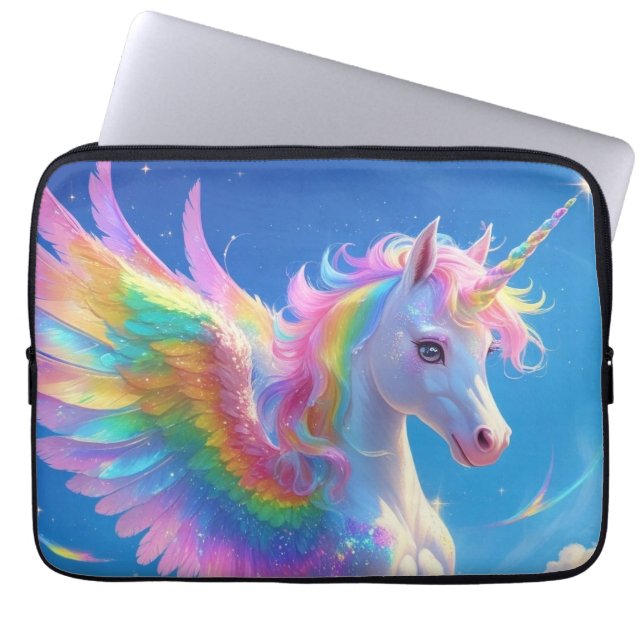 Funda Para Portátil Rainbow Winged Prancing Unicorn (Frente)