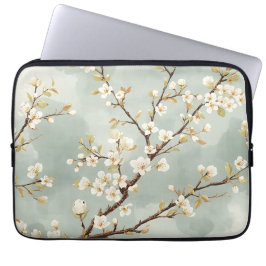 Funda Para Portátil Rama Botánica de Flor Blanca Delicada