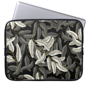 Funda Para Portátil Ramas bordadas: impresión en blanco y negro.