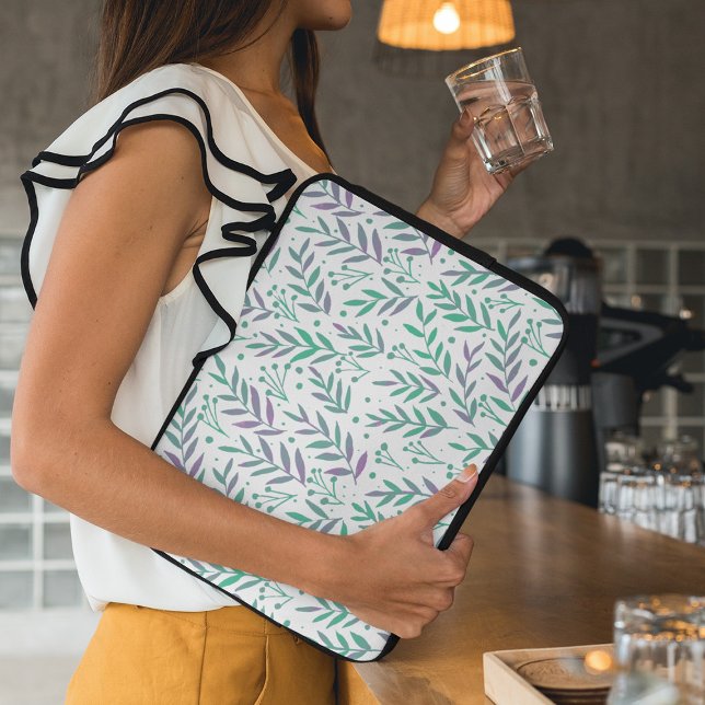 Funda Para Portátil Ramas de acuarela pastel púrpura y verde (Subido por el creador)