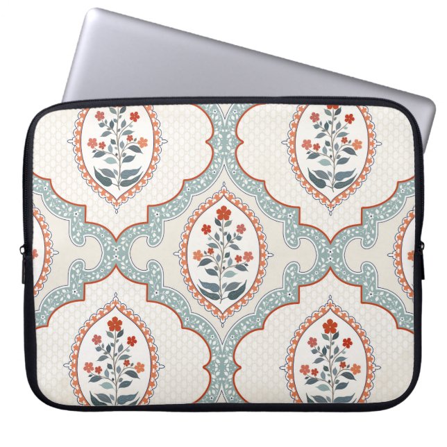 Funda Para Portátil Ramas de flores antiguas, textiles indios. (Frente)