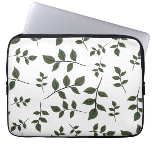 Funda Para Portátil Ramas de follaje con hojas verdes sobre blanco