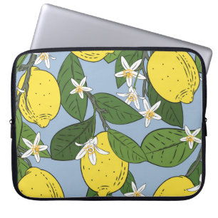 Funda Para Portátil Ramas de limón: Ilustracion azul vintage