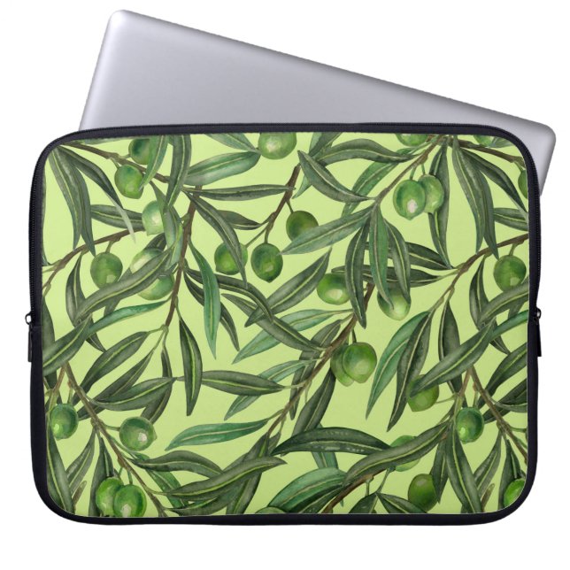 Funda Para Portátil Ramas de oliva en verde oliva (Frente)