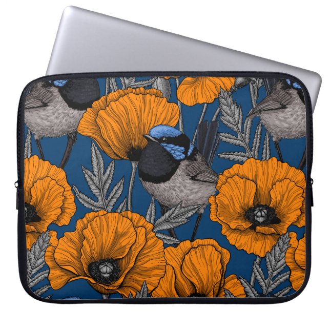 Funda Para Portátil Ramblas de hadas y flores de amapola naranja (Frente)