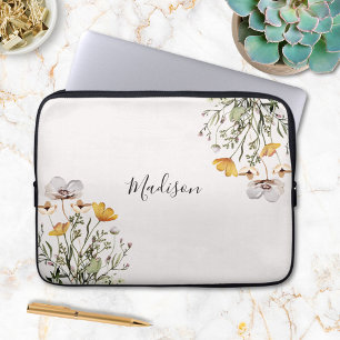 Funda Para Portátil Ramo de flores silvestres bonitas con monograma