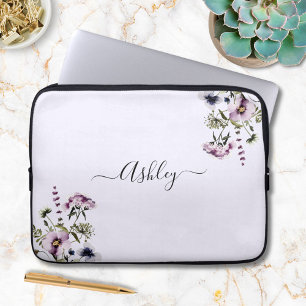 Funda Para Portátil Ramo de flores silvestres moradas acuarela floral