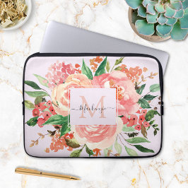 Funda Para Portátil Ramo floral moderno monograma rosa pálido